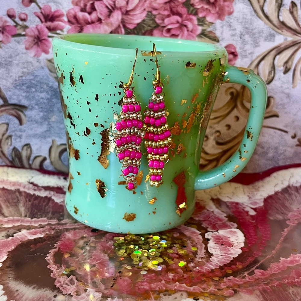 Pink Beaded Earrings - Picture 2 of 2